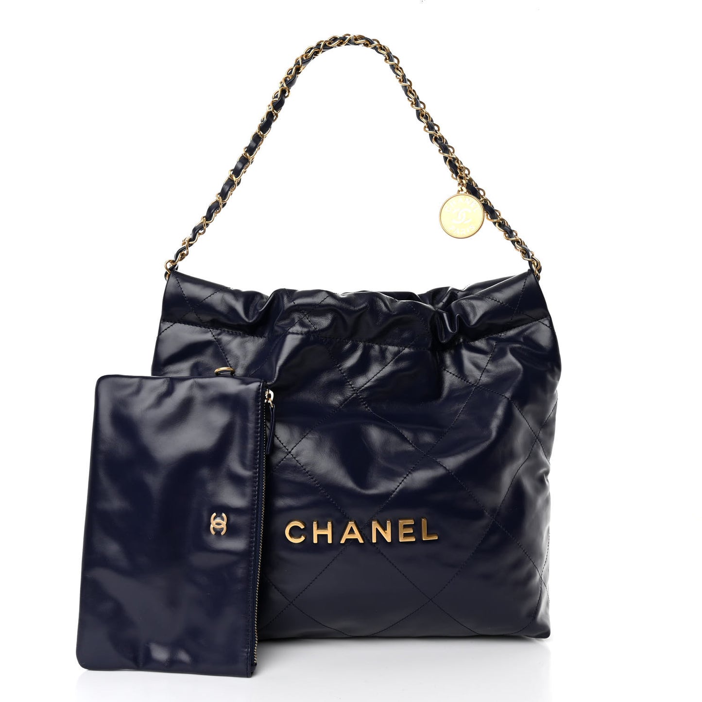 Shiny Calfskin Quilted Small Chanel 22 Navy