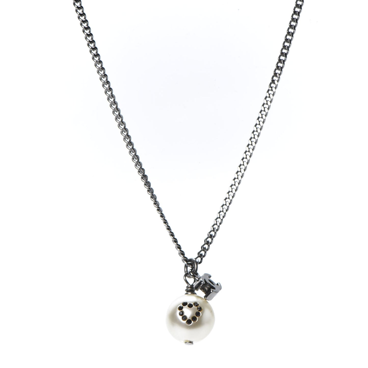 Ruthenium Pearl Crystal CC Drop Necklace
