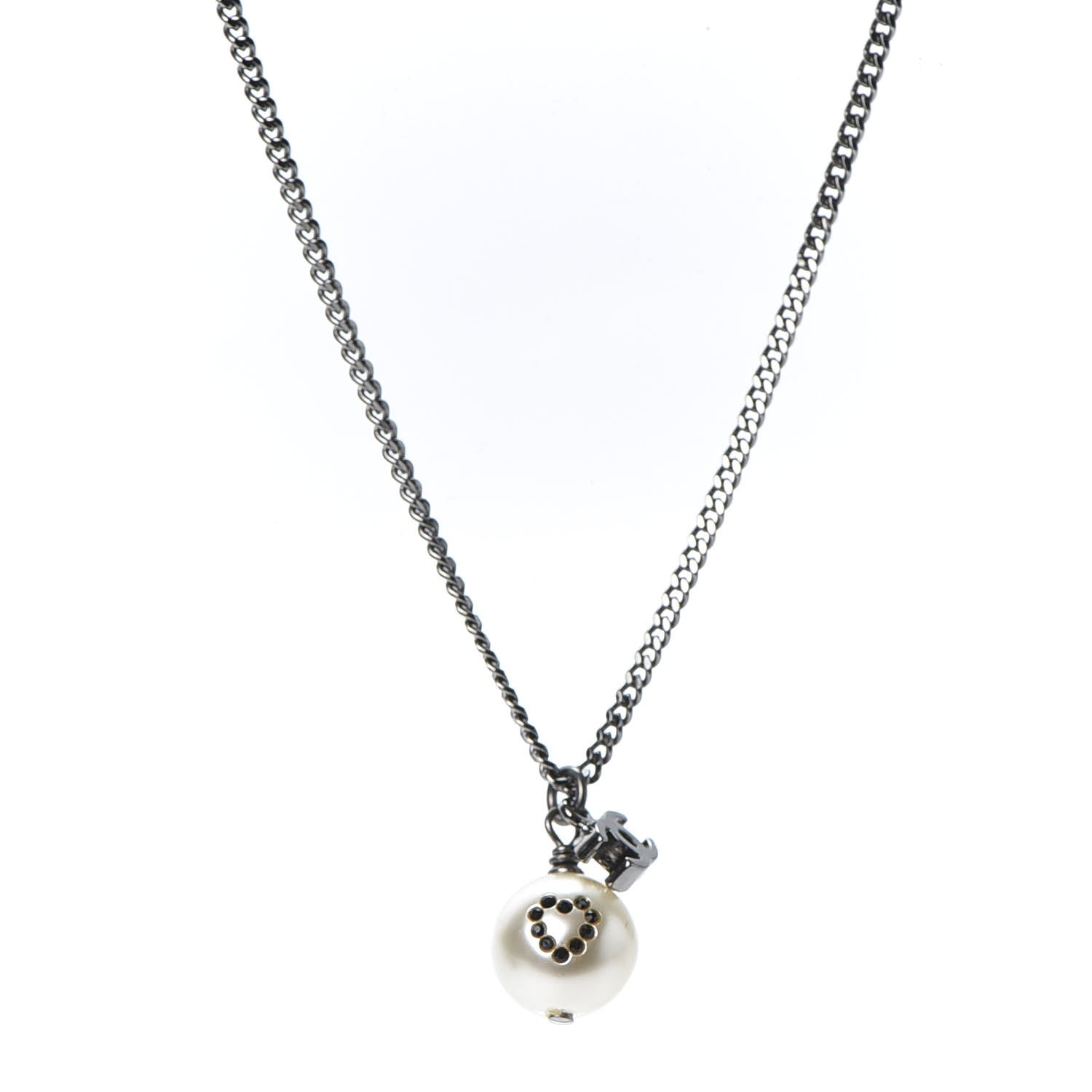 Chanel Ruthenium Pearl Crystal CC Drop Necklace 1 of 5