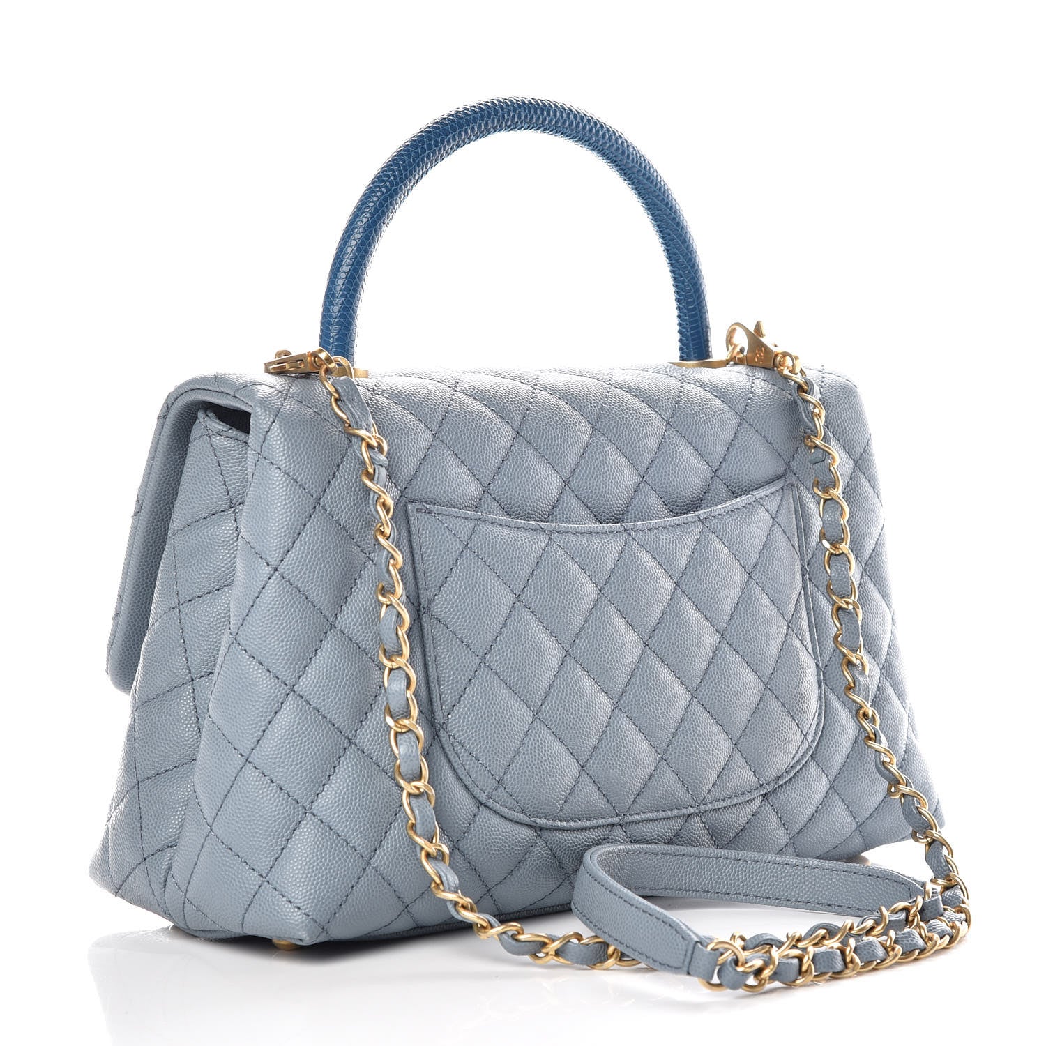 Chanel Caviar Lizard Quilted Small Coco Handle Flap Blue 3 of 10