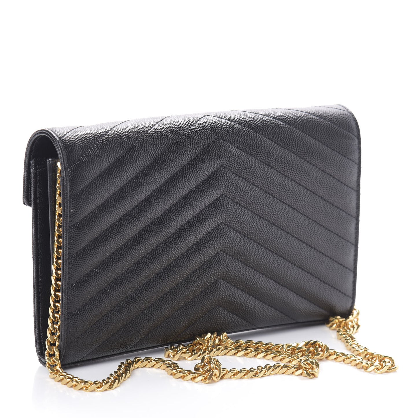 Grain De Poudre Matelasse Chevron Monogram Chain Wallet Black