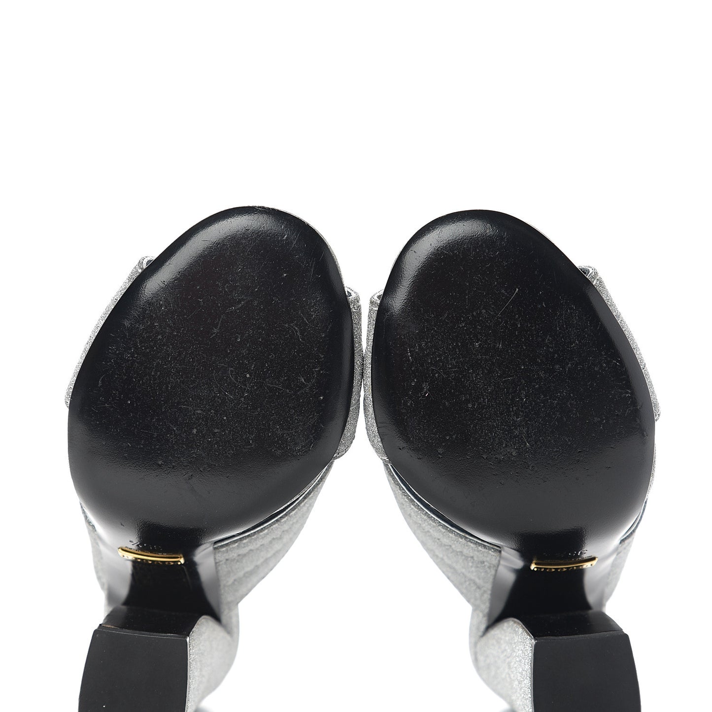 Glitter Fabric Webby Crossover High Heel Slide Sandals 35.5 Argento