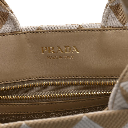 Prada Jacquard Saffiano Triangolo Symbole Embroidered Small Tote Corda Talco 6 of 10