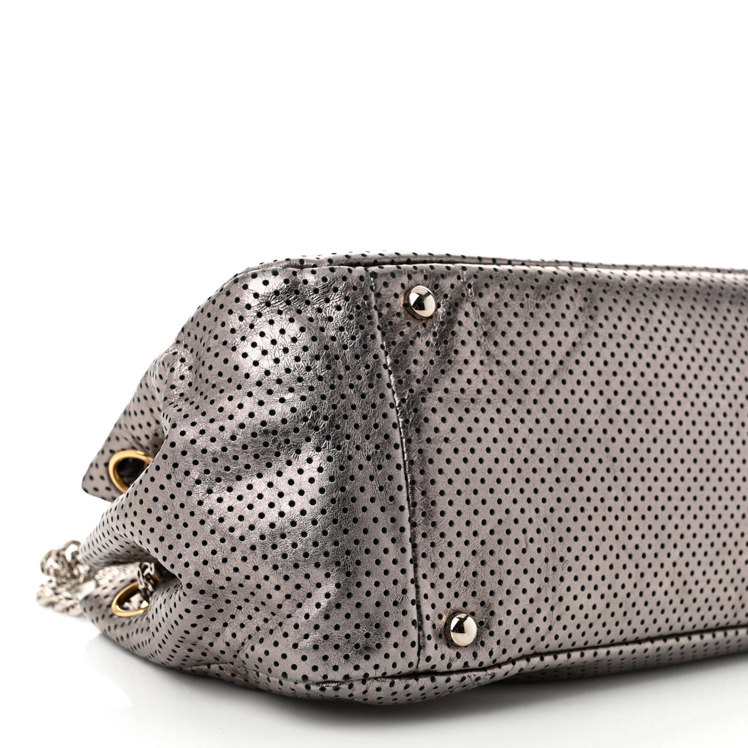 Chanel Metallic Crackled Calfskin Perforated Drill Shoulder Bag Silver 9 of 10