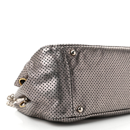 Chanel Metallic Crackled Calfskin Perforated Drill Shoulder Bag Silver 9 of 10