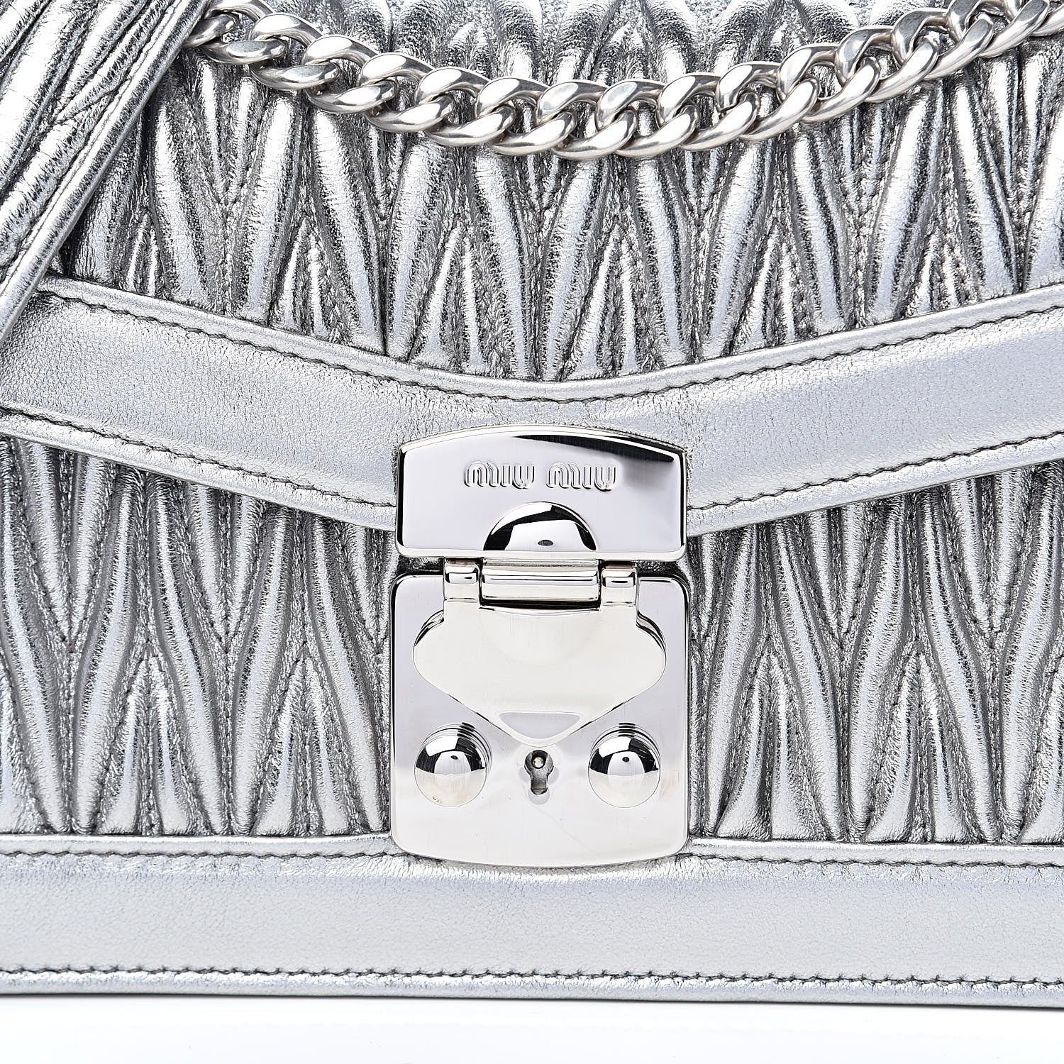Miu Miu Metallic Lambskin Confidential Matelasse Chain Shoulder Bag Cromo 10 of 11