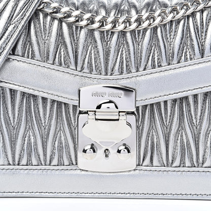 Miu Miu Metallic Lambskin Confidential Matelasse Chain Shoulder Bag Cromo 10 of 11