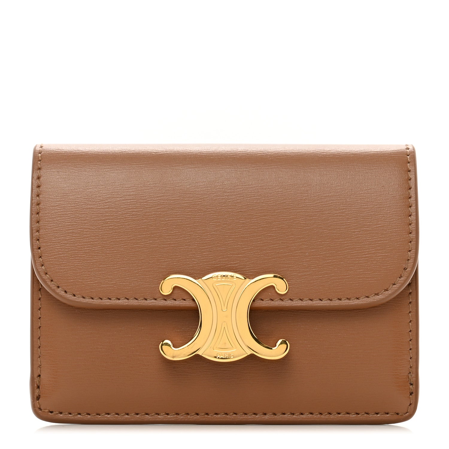 Celine Shiny Calfskin Triomphe Flap Card Holder Bronze 1 of 8