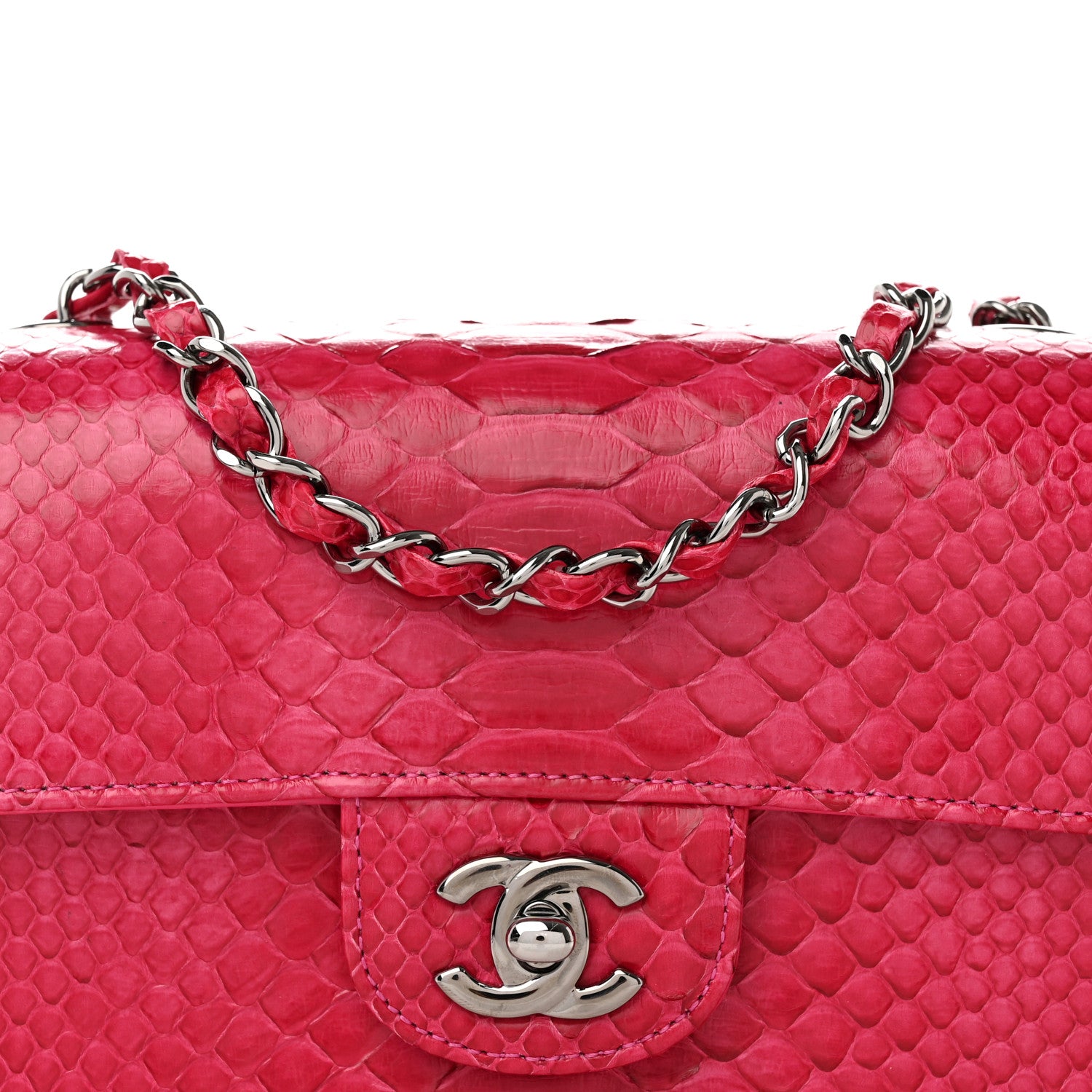 Chanel Snakeskin Mini Rectangular Flap Dark Pink 8 of 13