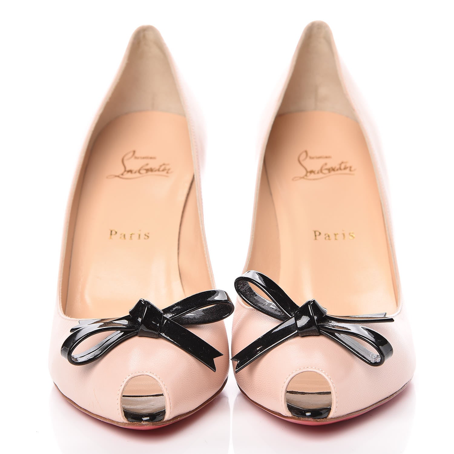 Christian Louboutin Calfskin Bow 80 Peep Toe Pumps 39.5 Nude 2 of 12