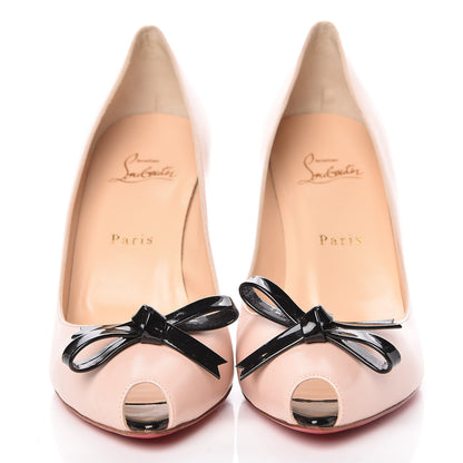Christian Louboutin Calfskin Bow 80 Peep Toe Pumps 39.5 Nude 2 of 12