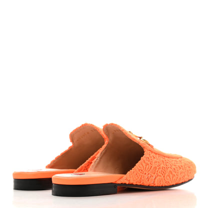 Gucci Lace Malaga Kid Womens Princetown Slippers 37.5 Orange Fluo Skin Rose 4 of 10
