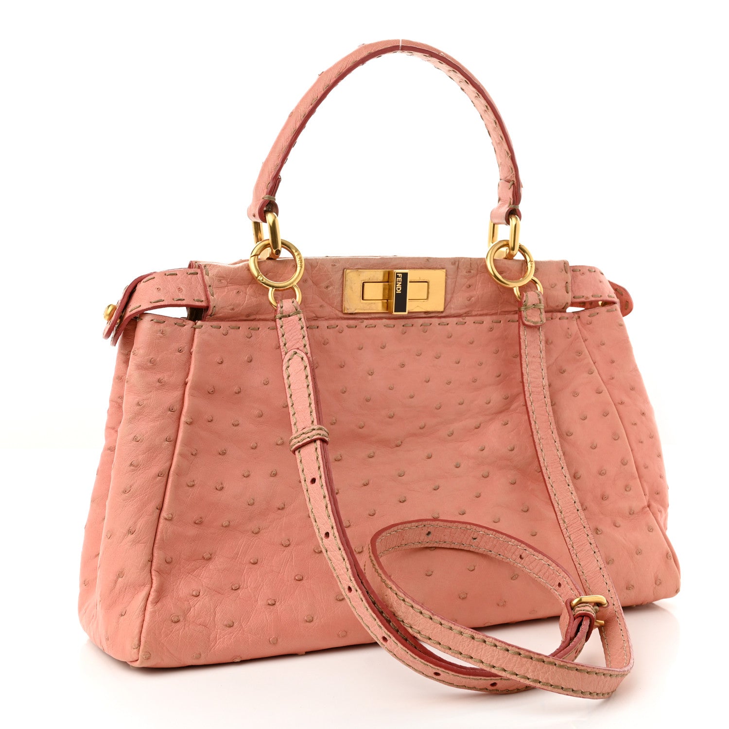 Fendi Ostrich Medium Peekaboo Iconic Satchel Pink 3 of 11