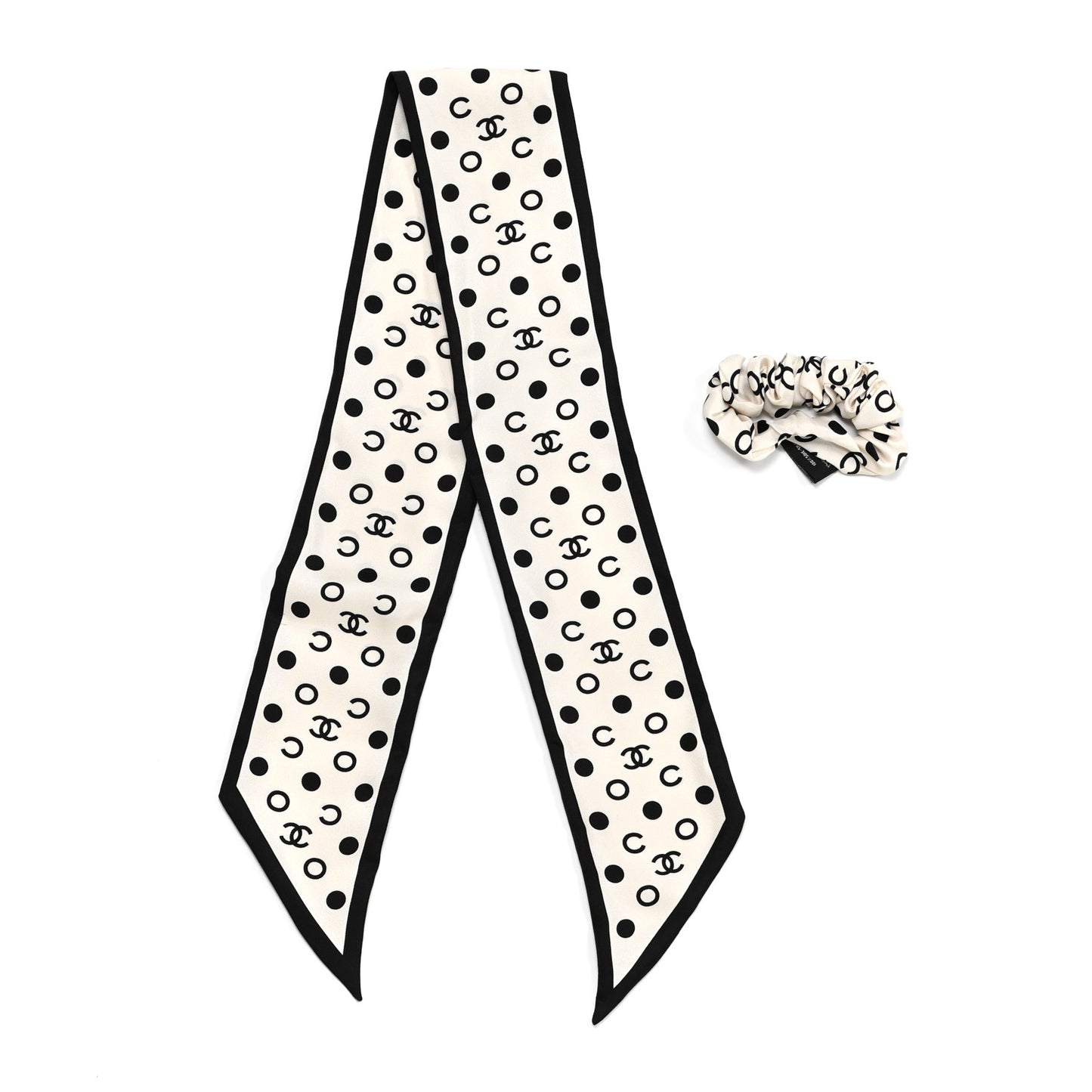 Silk CC Twilly Hair Tie Ivory Black