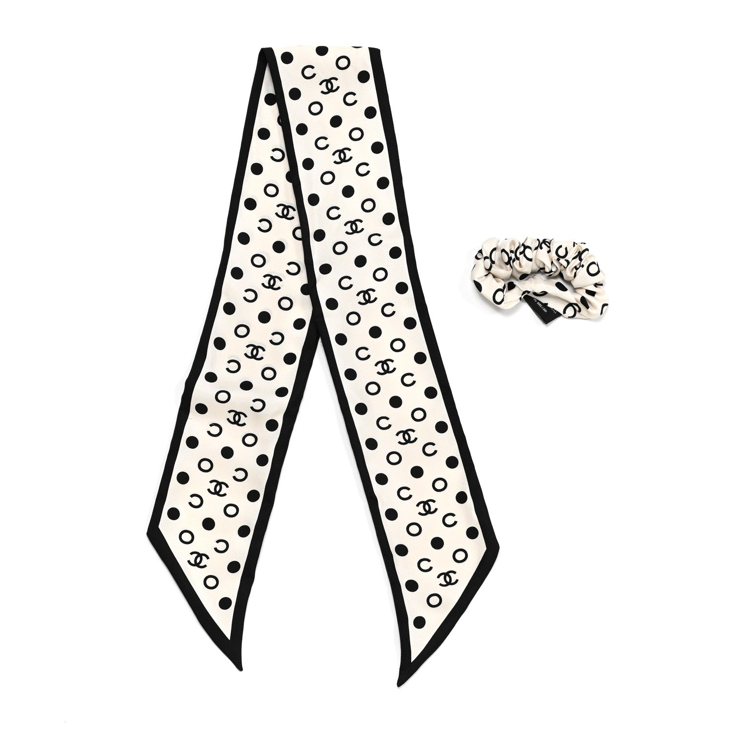 Chanel Silk CC Twilly Hair Tie Ivory Black 2 of 4
