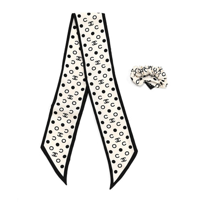 Chanel Silk CC Twilly Hair Tie Ivory Black 2 of 4
