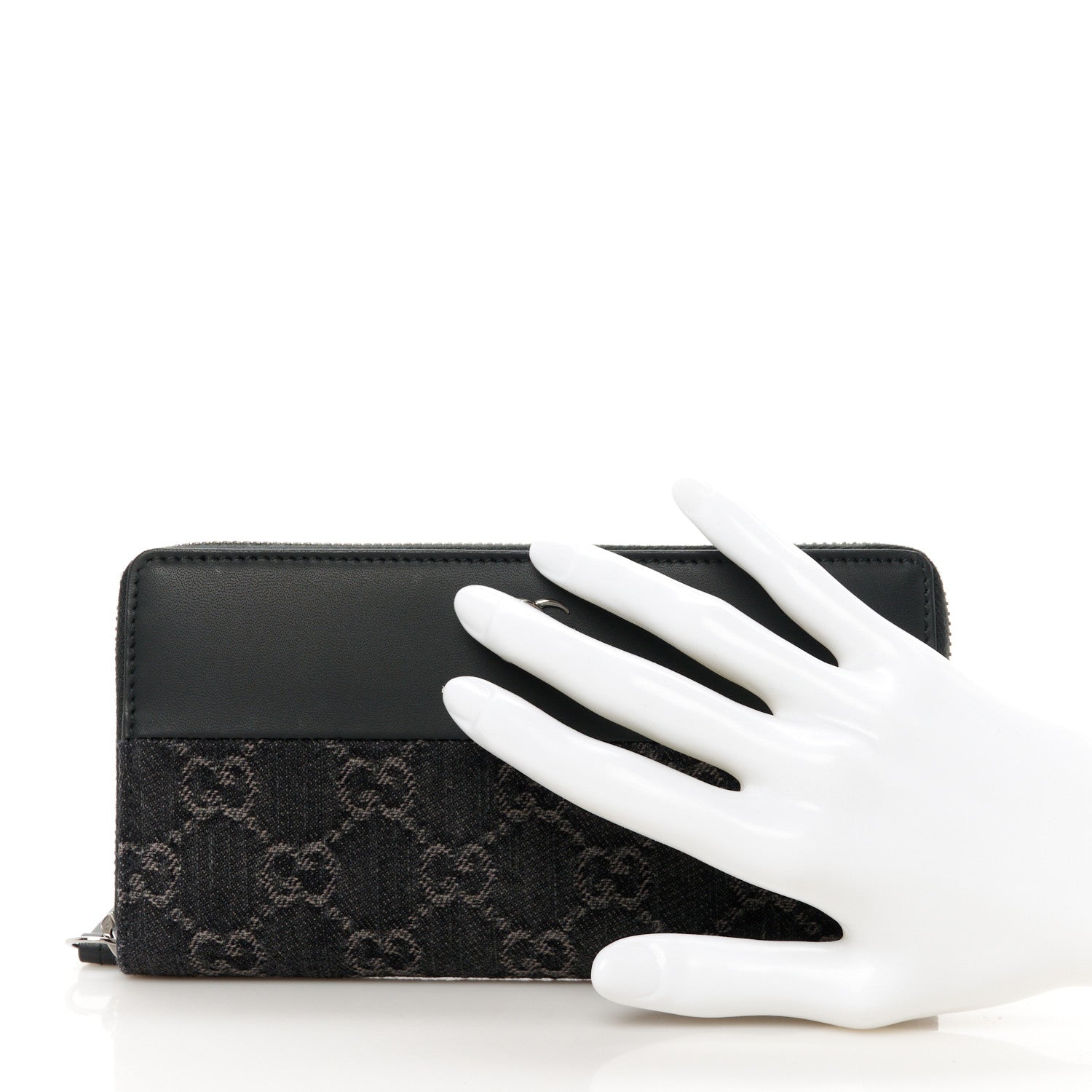 Gucci Calfskin Denim Monogram Marmont Zip Wallet Black 2 of 8