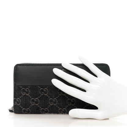 Gucci Calfskin Denim Monogram Marmont Zip Wallet Black 2 of 8