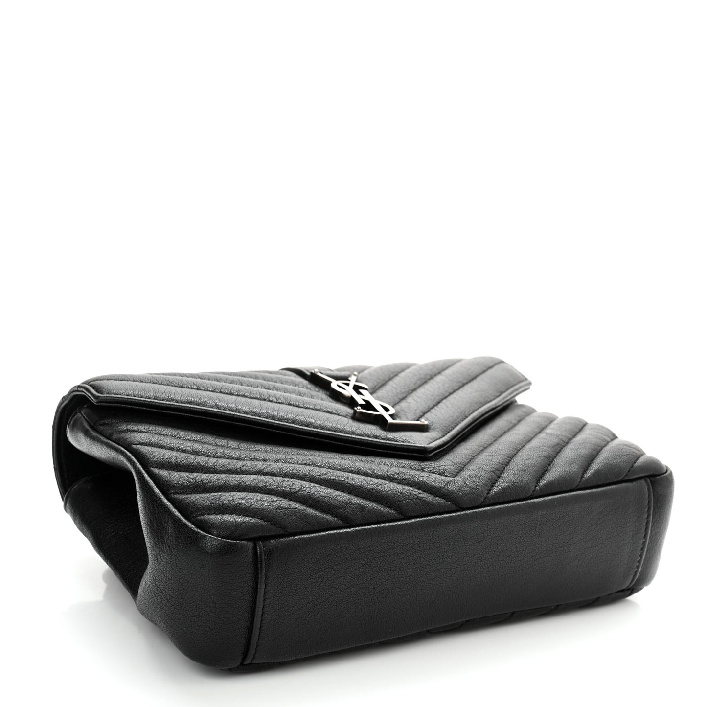 Sheepskin Matelasse Chevron Monogram Medium College Bag Black