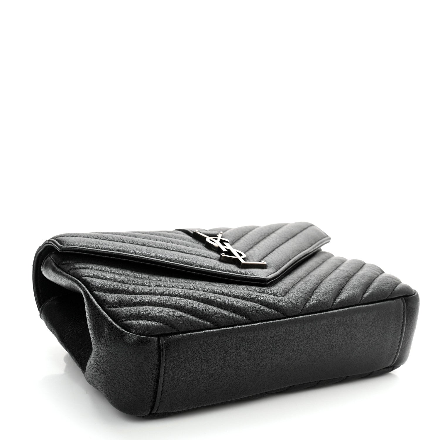 Saint Laurent Sheepskin Matelasse Chevron Monogram Medium College Bag Black 4 of 11