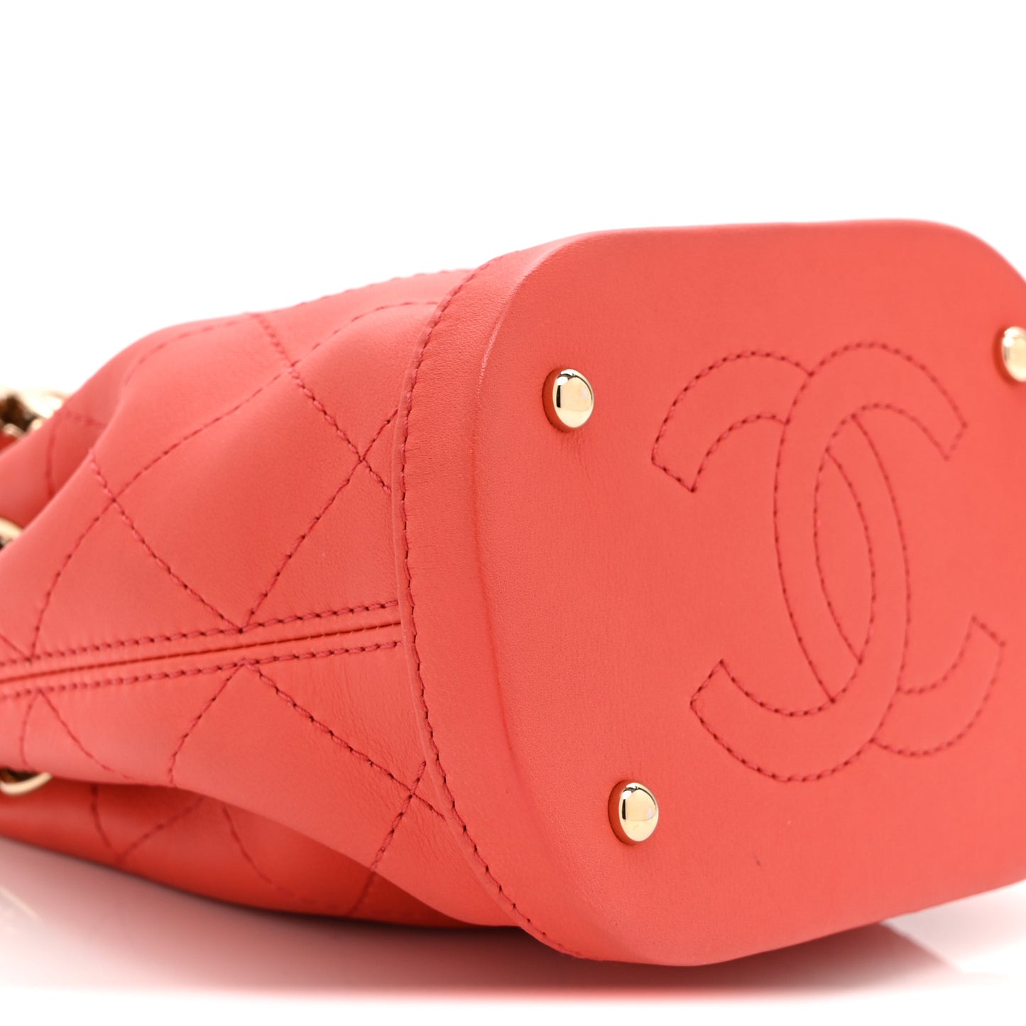 Calfskin Stitched Chain Bucket Bag Coral