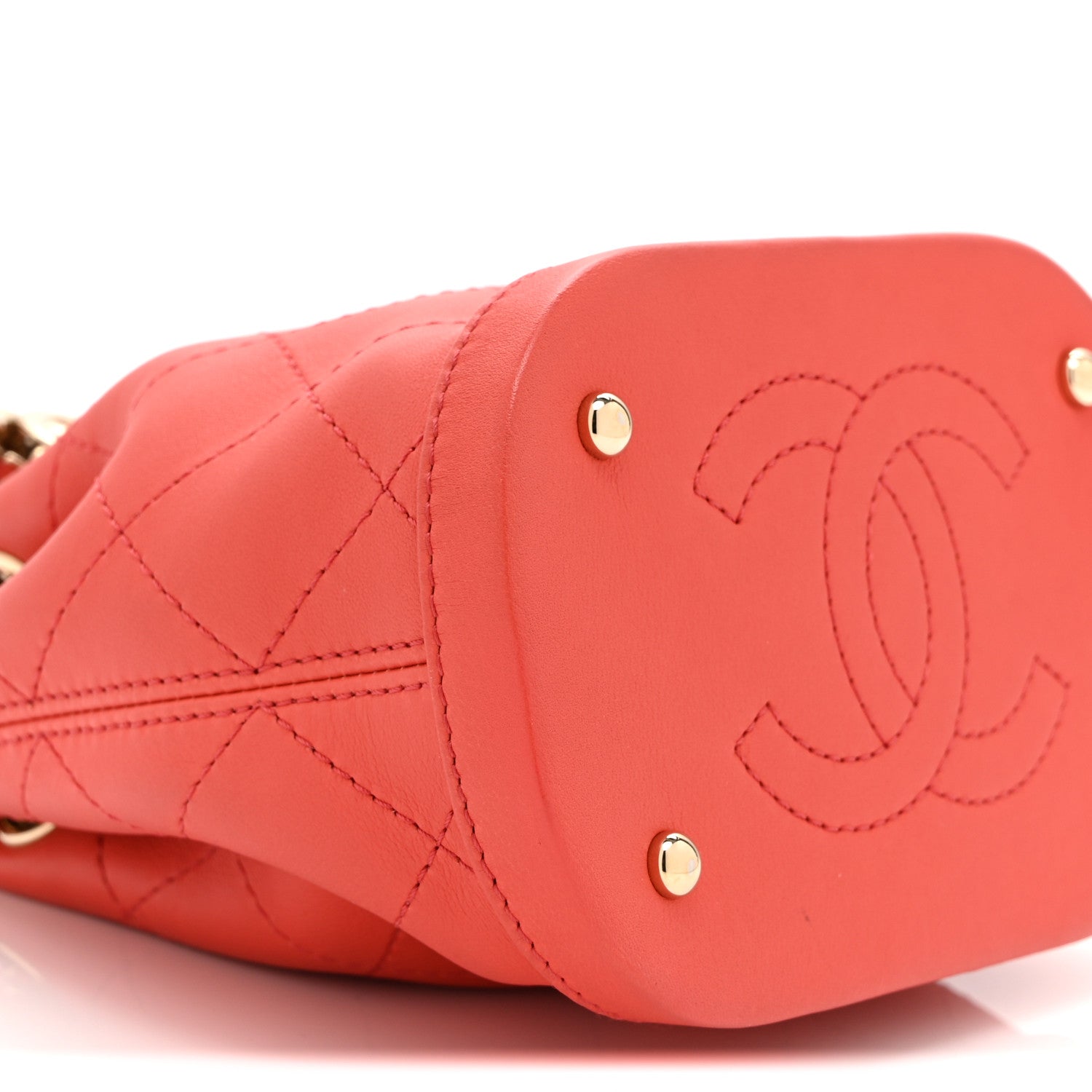 Chanel Calfskin Stitched Chain Bucket Bag Coral 9 of 10