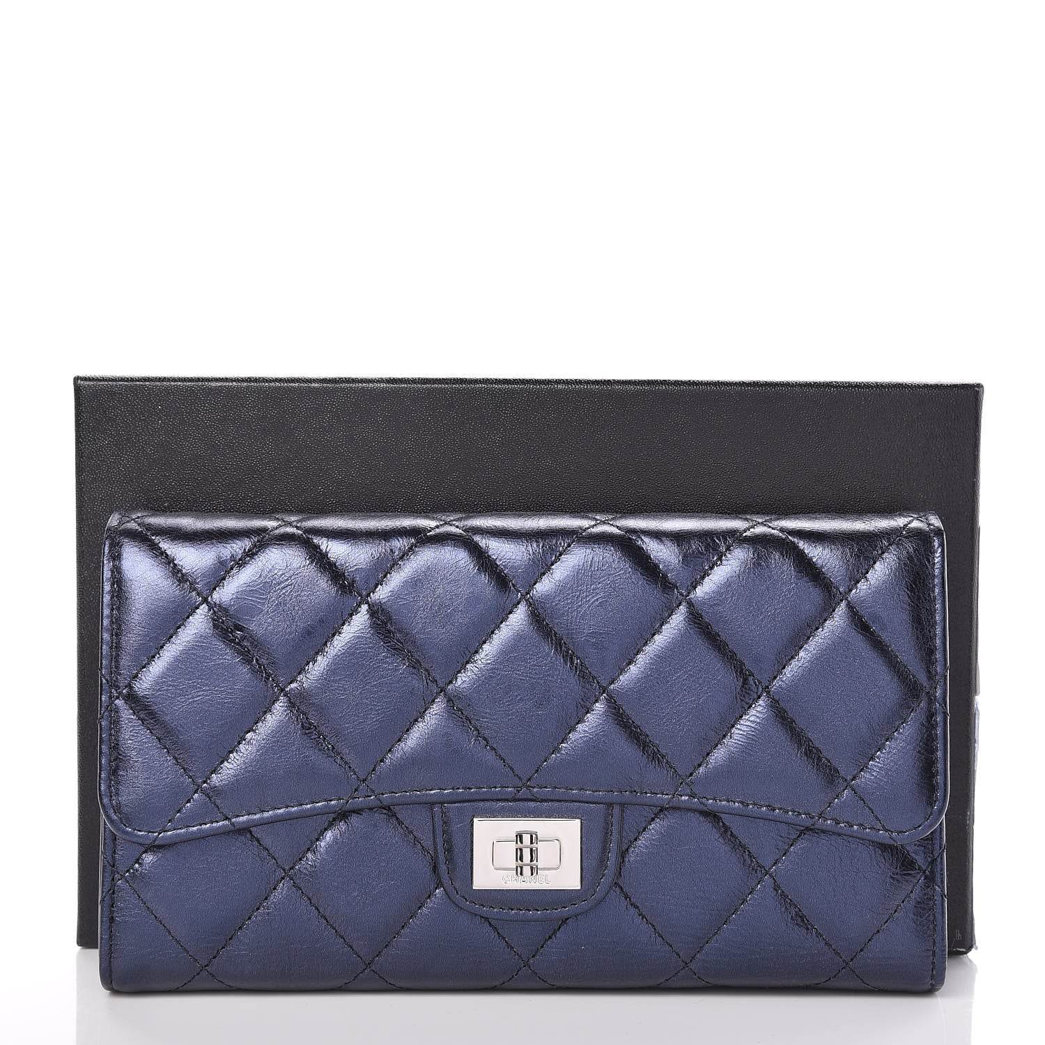 Chanel Metallic Aged Calfskin Quilted Reissue Long Flap Wallet Dark Navy Blue 14 of 14