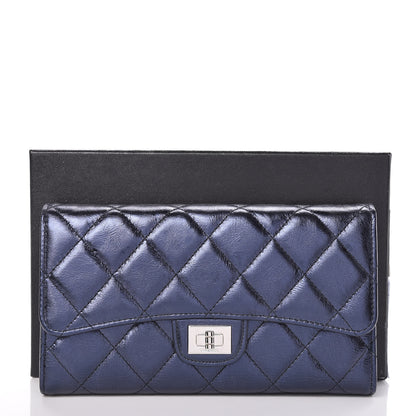 Chanel Metallic Aged Calfskin Quilted Reissue Long Flap Wallet Dark Navy Blue 14 of 14