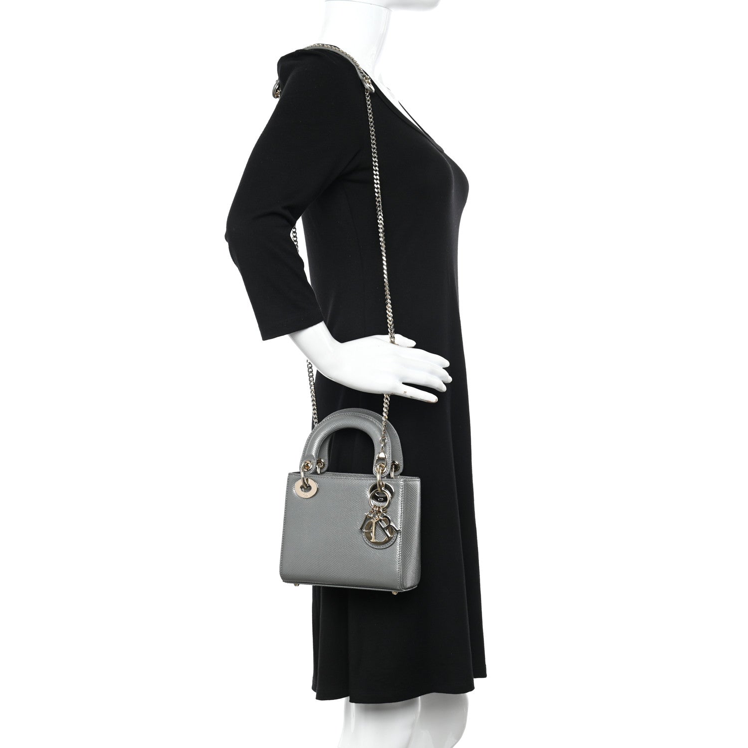 Christian Dior Lizard Mini Lady Dior Light Grey 2 of 11