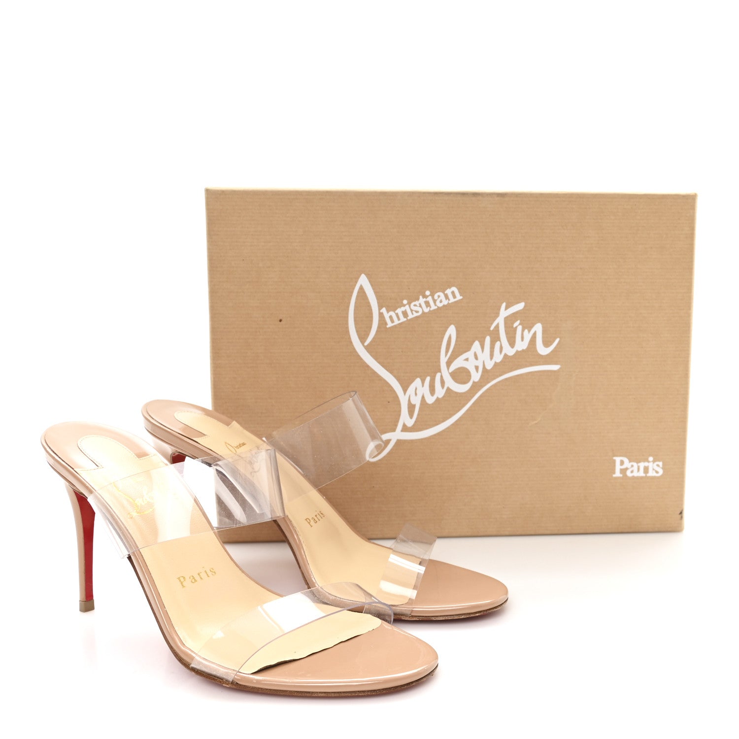 Christian Louboutin Patent PVC Just Nothing 85 Slide Sandals 37 Nude 27 of 27