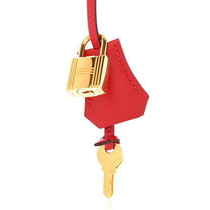 Hermes Epsom Lock and Key Clochette Set Rouge Casaque 4 of 4