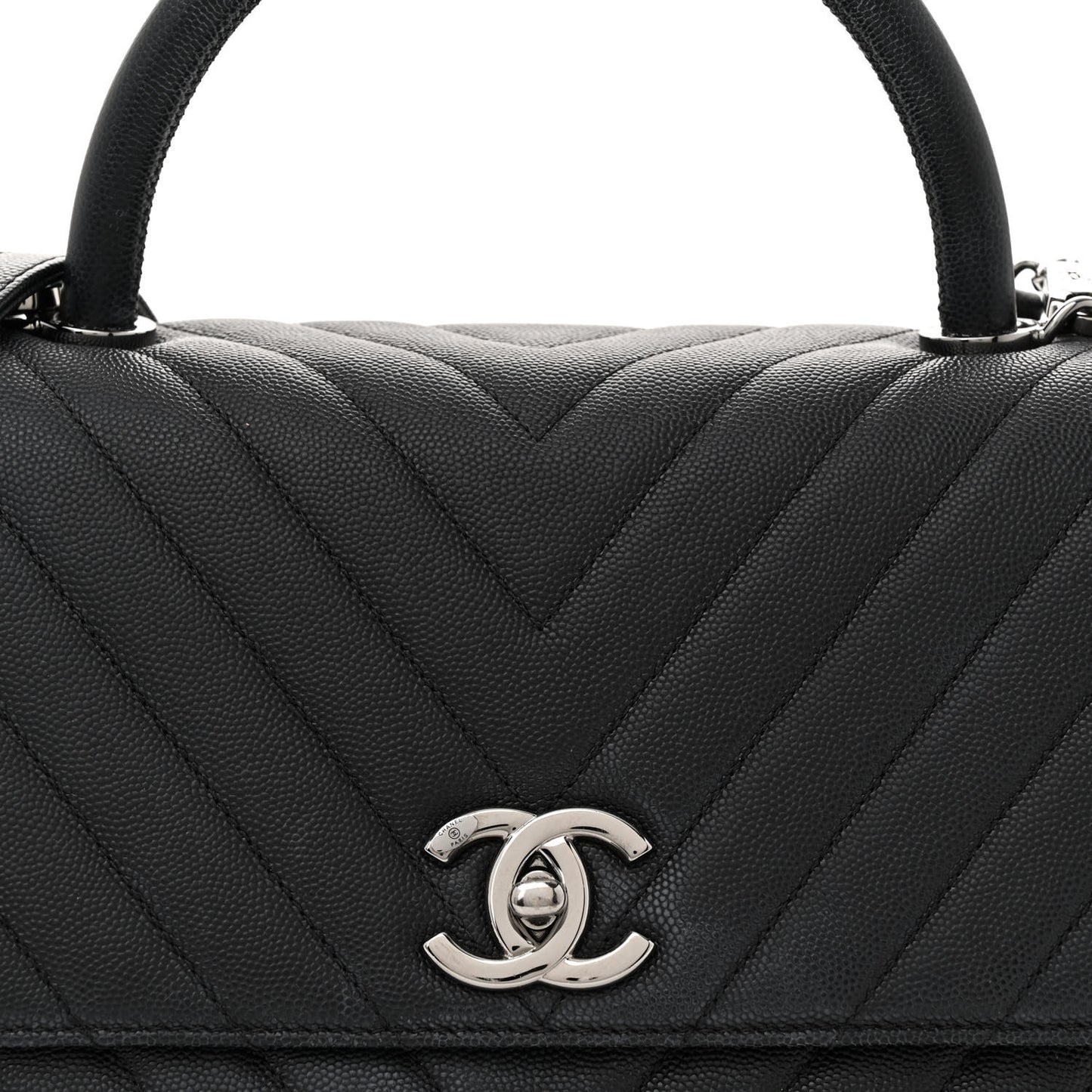 Caviar Chevron Quilted Small Coco Handle Flap Dark Grey