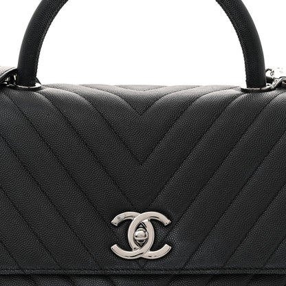 Chanel Caviar Chevron Quilted Small Coco Handle Flap Dark Grey 8 of 14