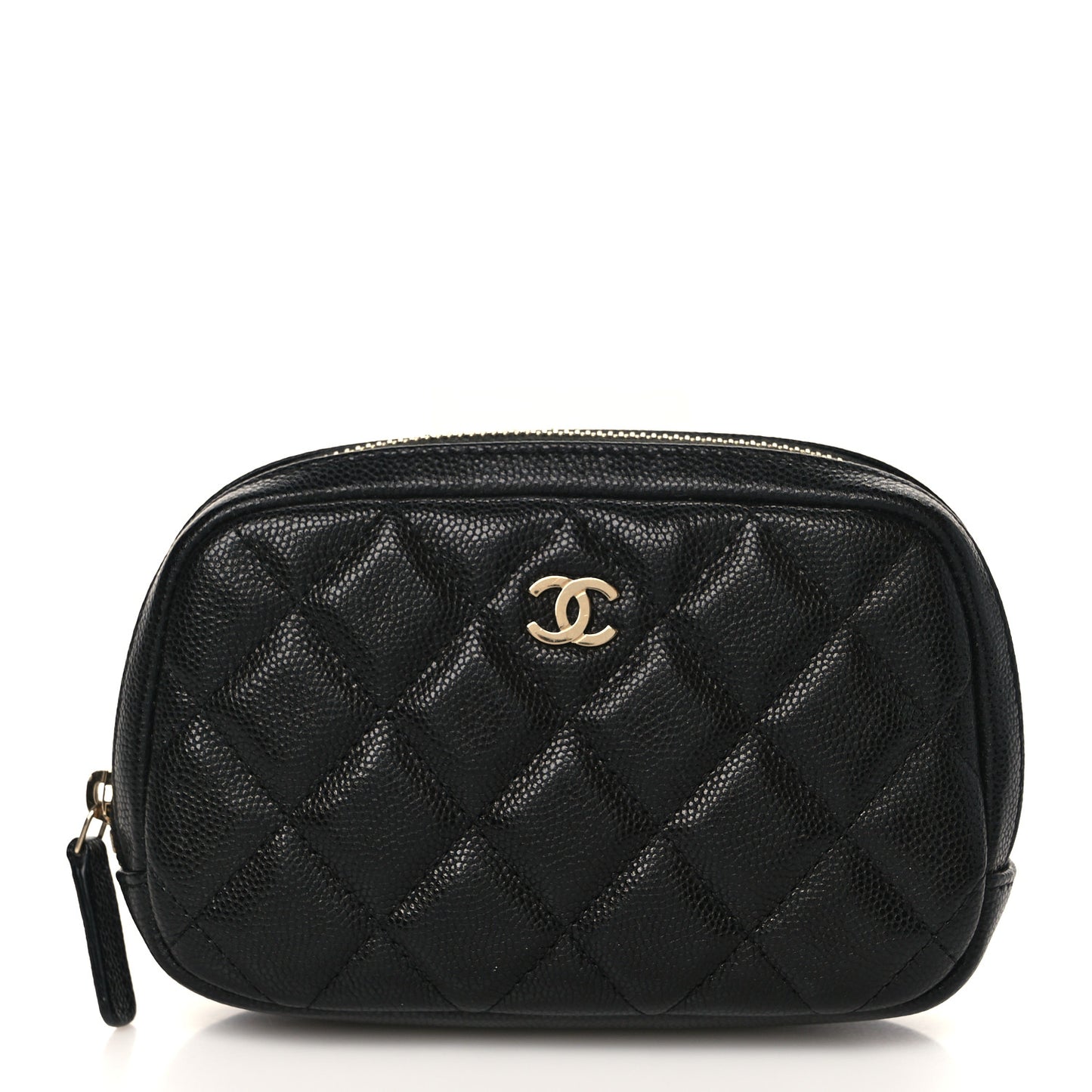 Caviar Quilted Small Curvy Pouch Cosmetic Case Black