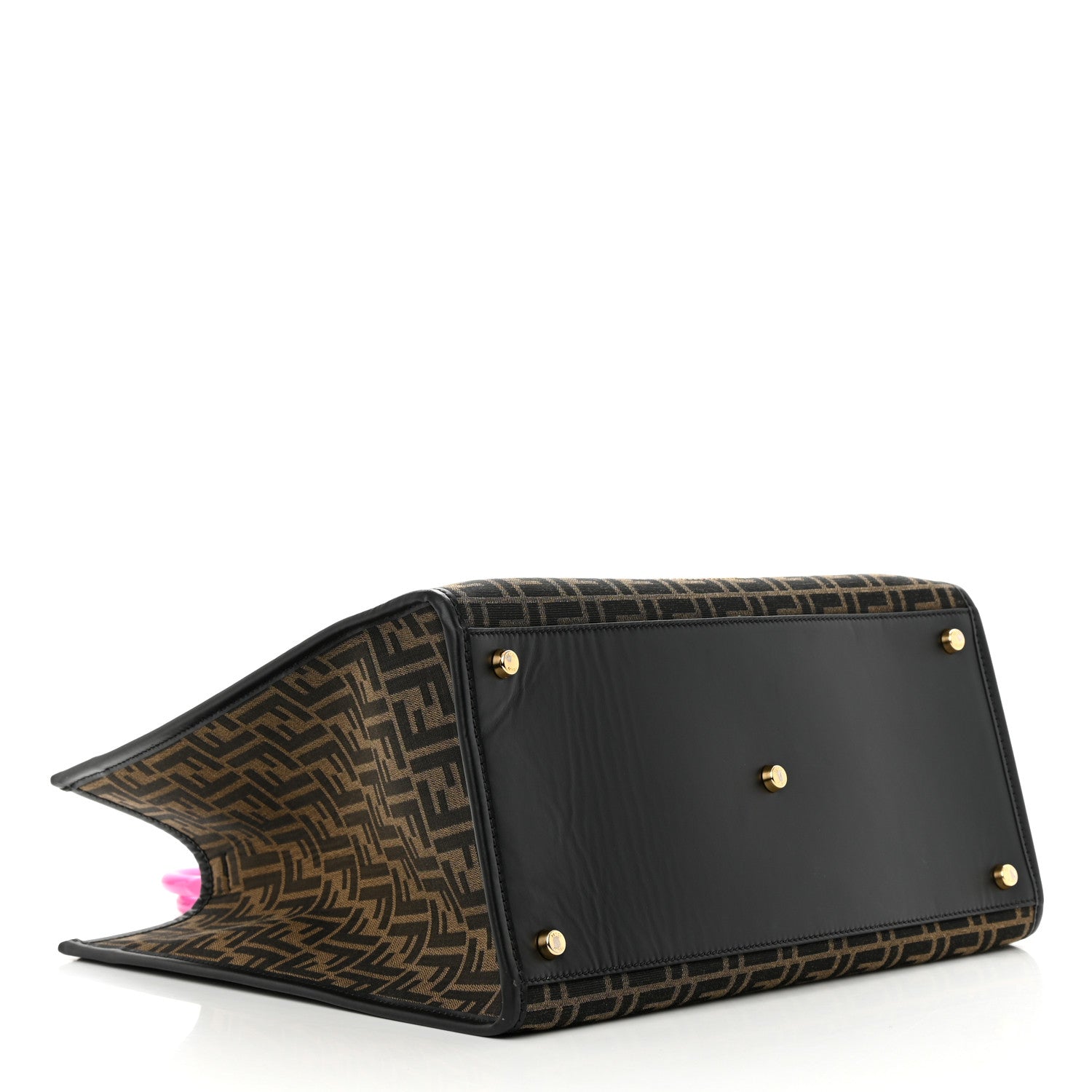 Fendi X VERSACE Fabric Jacquard Calfskin Plexiglass Fendace FF Medusa Studded Large Fendi Sunshine Shopper Tote Marrone Fuxia 4 of 13