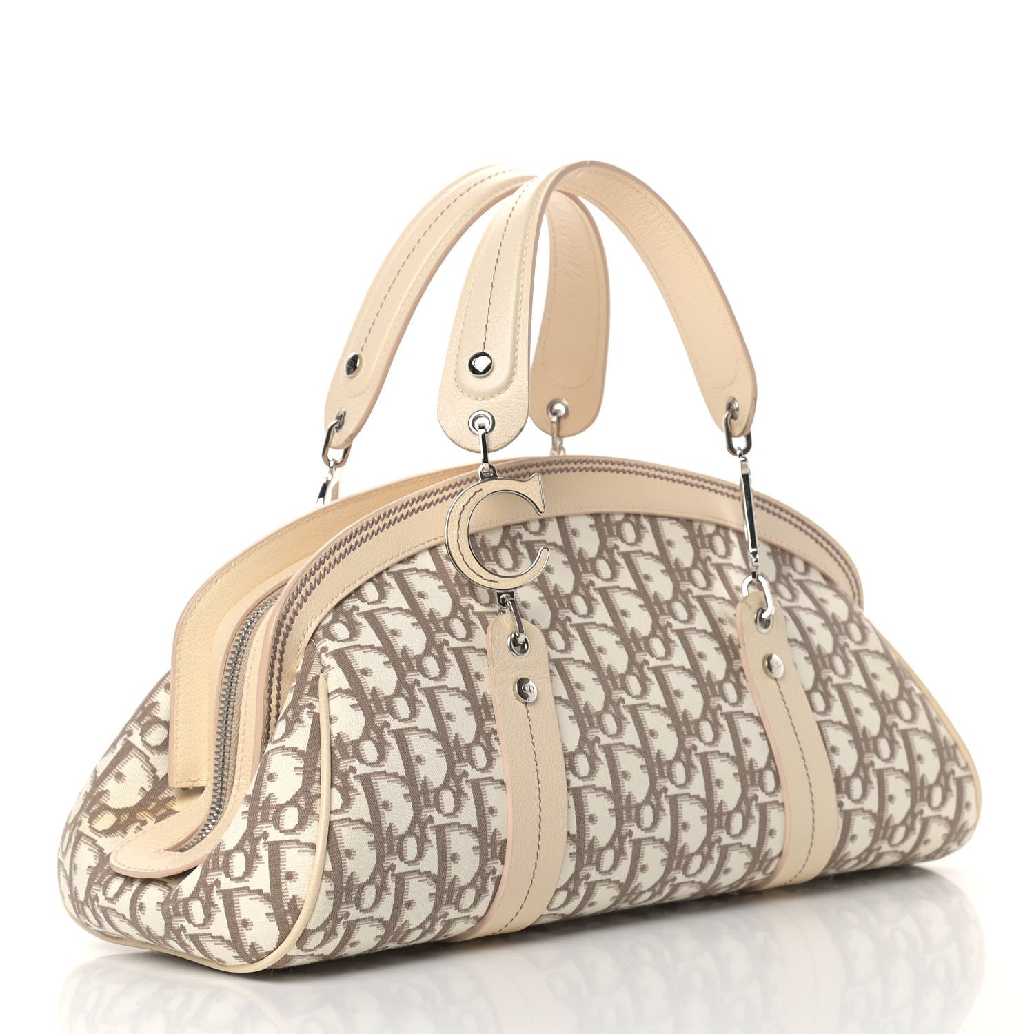 Christian Dior Monogram Vintage Flowers Frame Satchel Beige 3 of 12