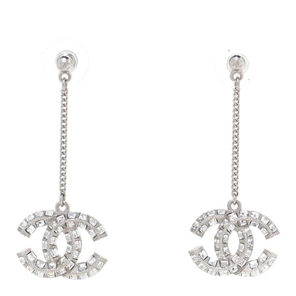 Chanel Baguette Crystal CC Drop Earrings Silver 1 of 5