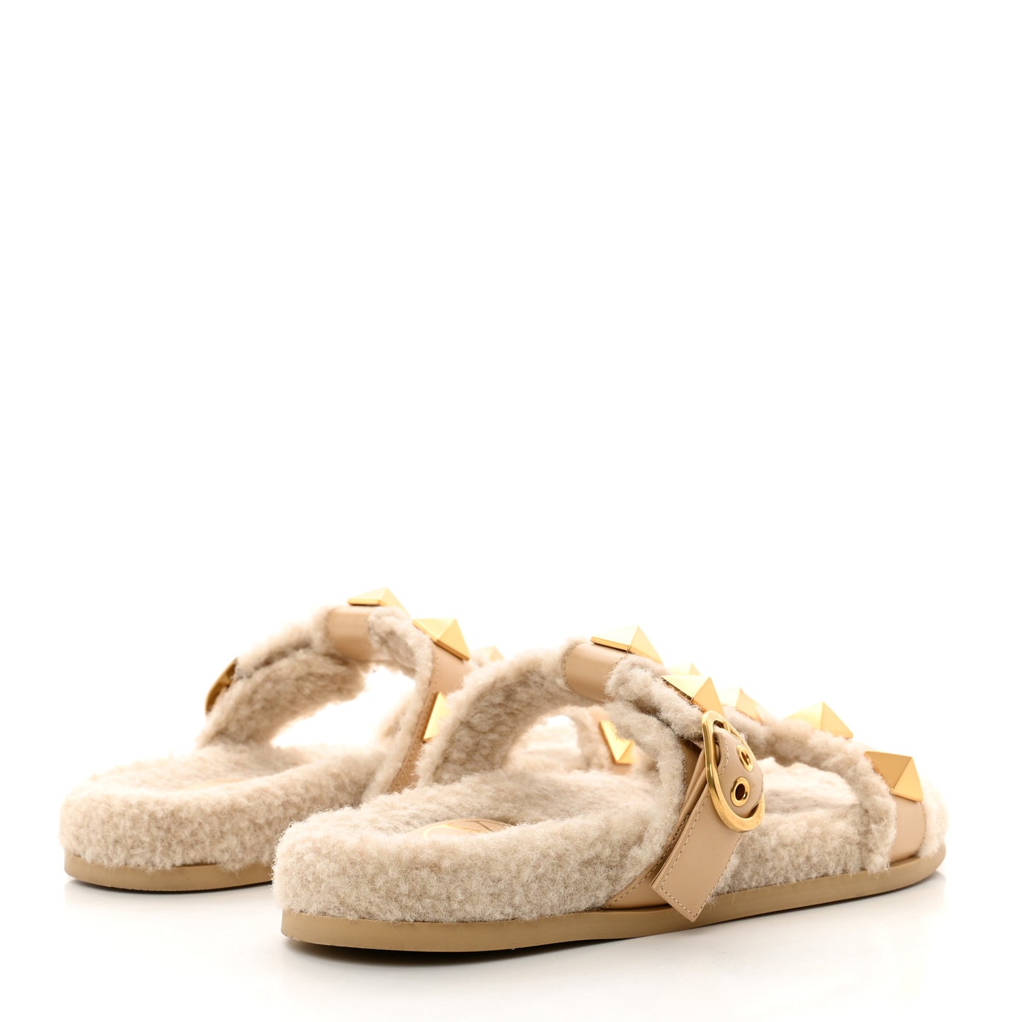 Shearling Roman Stud Slide Sandals 38.5 Sahara Beige