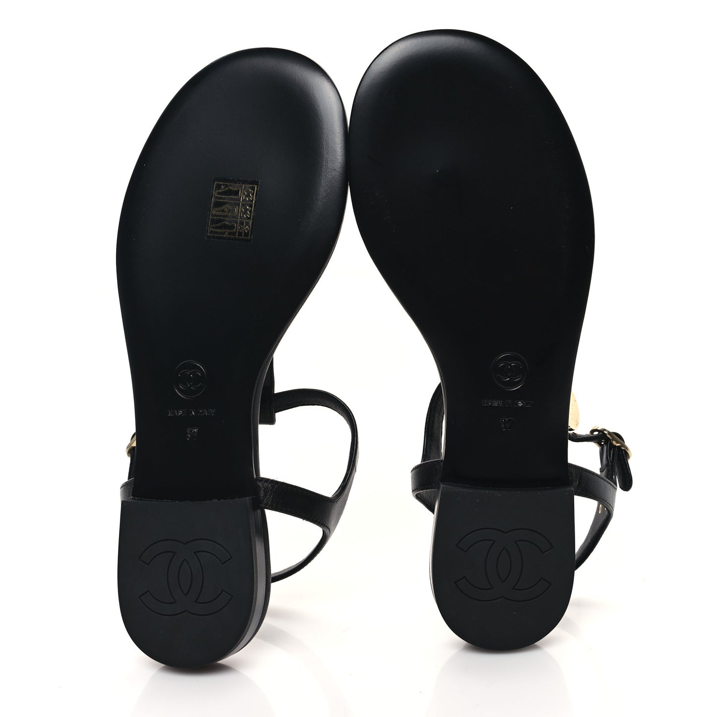 Lambskin Crystal CC Thong Sandals 37 Black