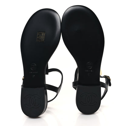 Chanel Lambskin Crystal CC Thong Sandals 37 Black 5 of 9