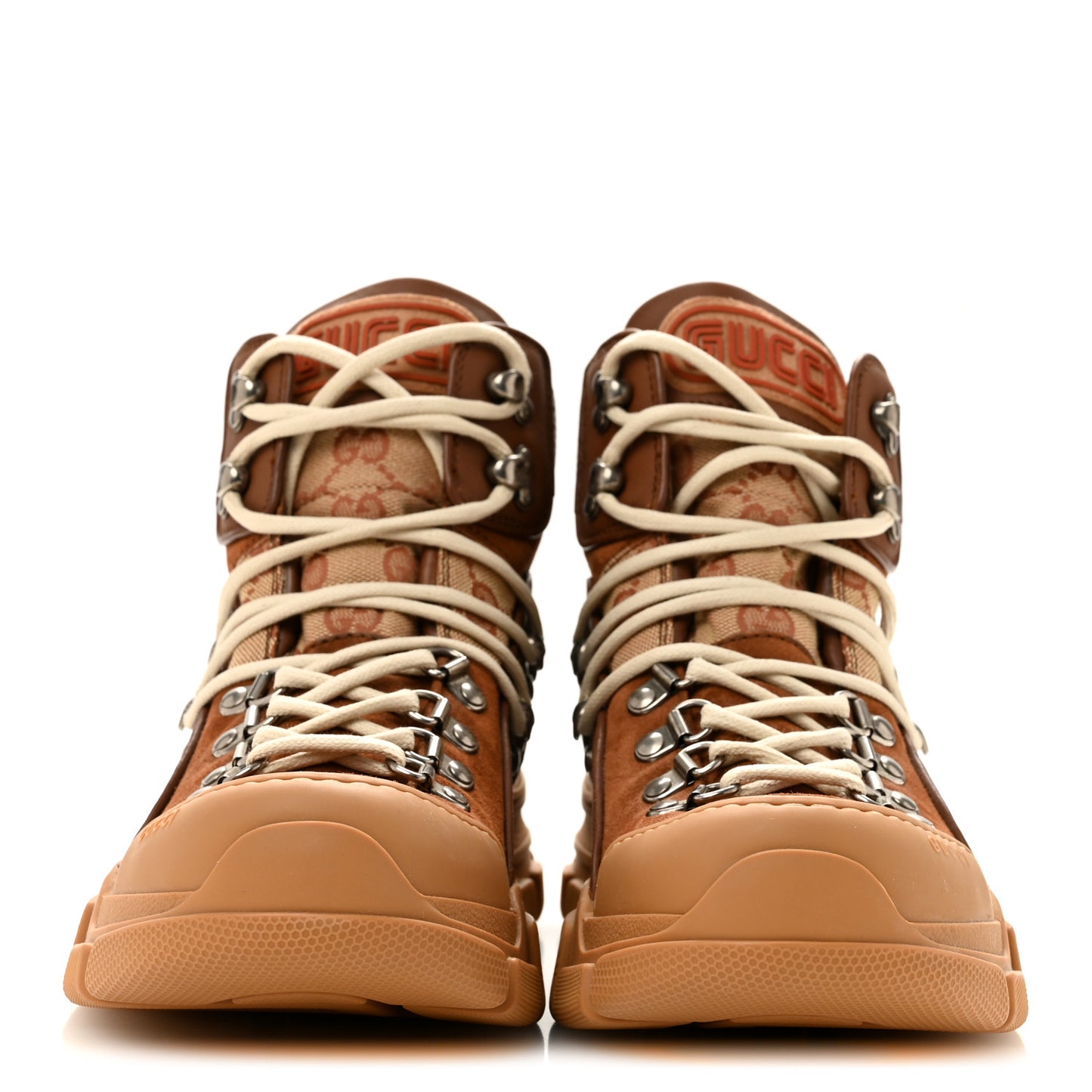 X SEGA Suede Calfskin GG Monogram Womens Flashtrek High-Top Sneakers 38 New Cuir Beige Ruggine