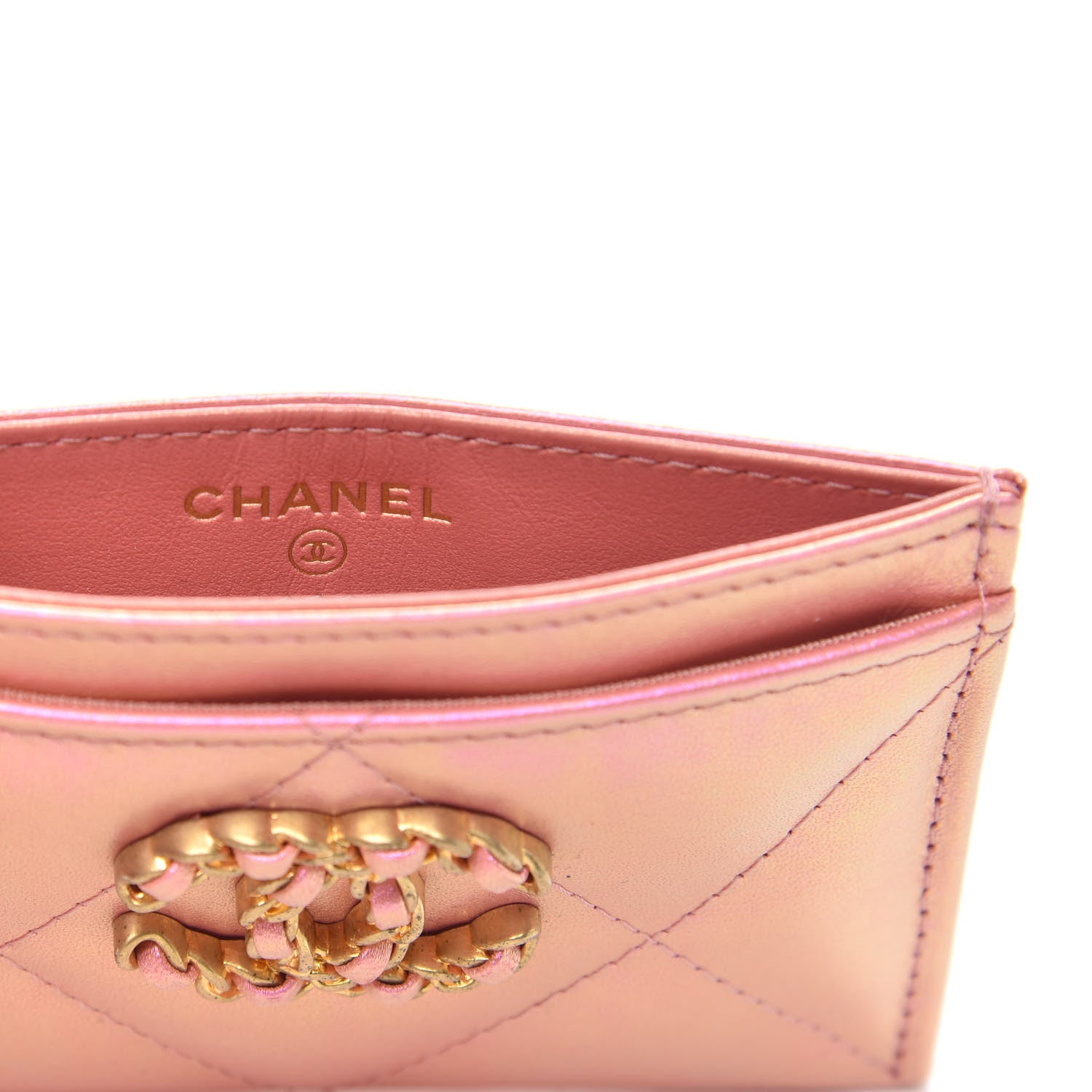 Chanel Iridescent Calfskin Quilted Chanel 19 Card Holder Pink 6 of 7