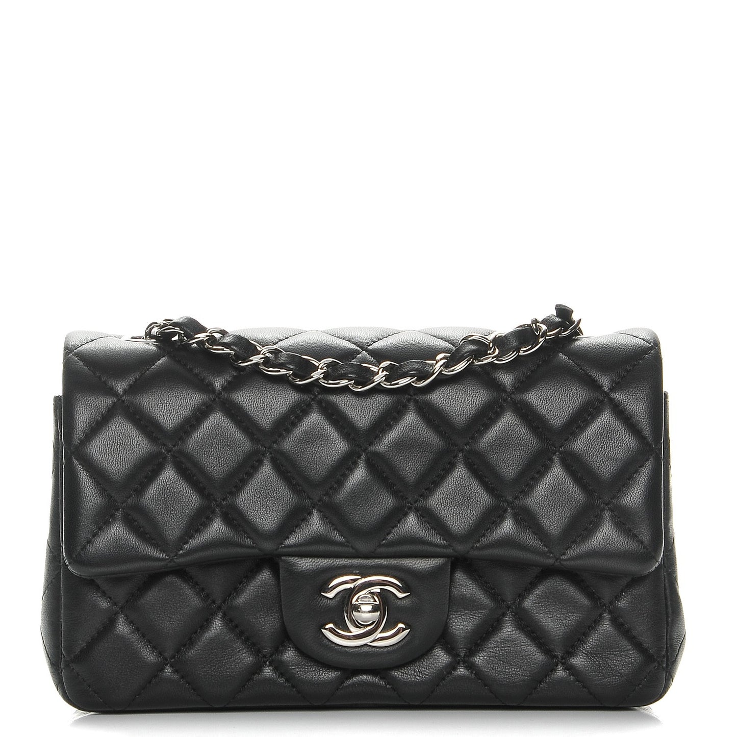 Lambskin Quilted Mini Rectangular Flap Black