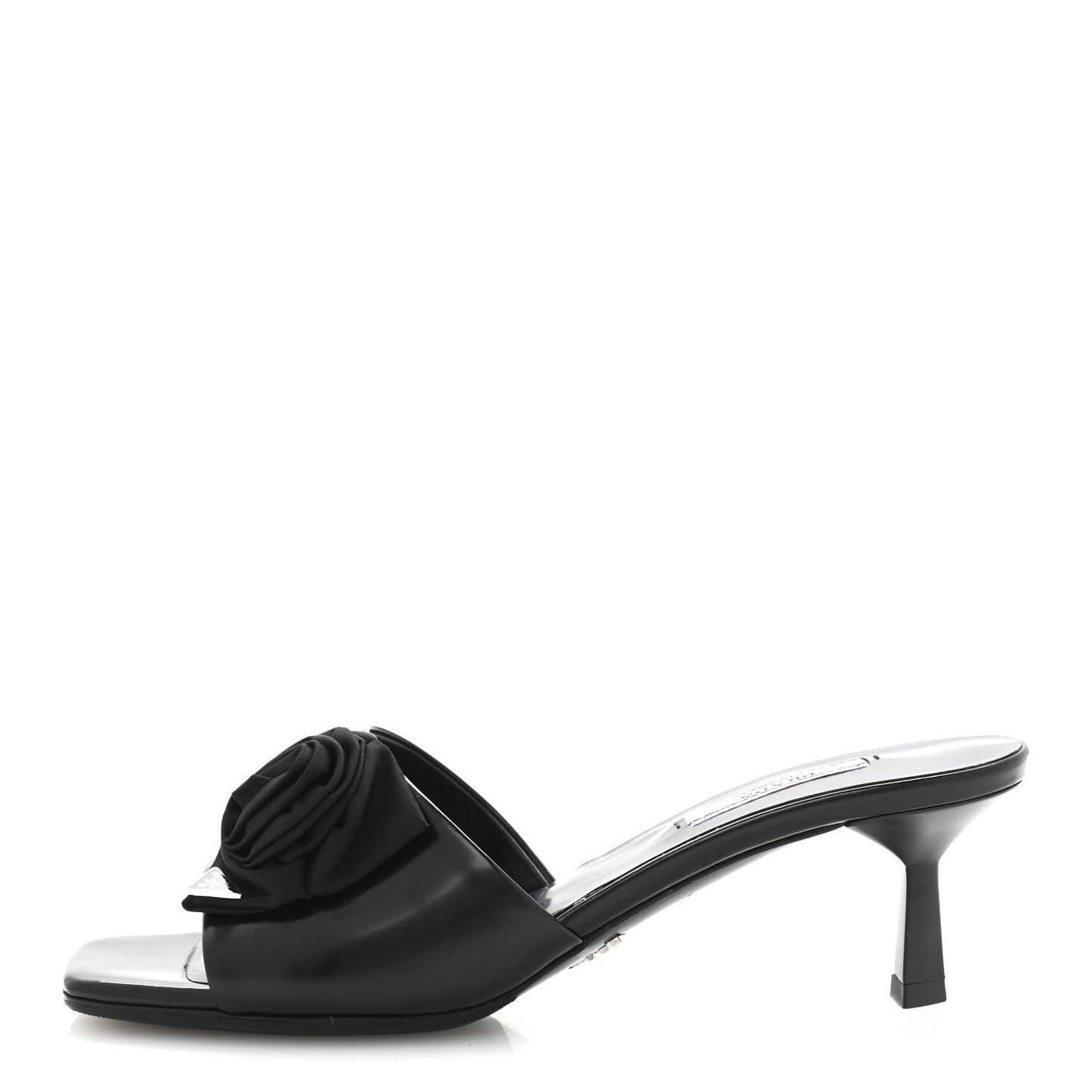 Spazzolato Nylon Flower Metal Triangle Logo Slide Sandals 37 Black