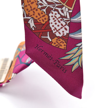 Hermes Silk Fleurs et Papillons de Tissus Twilly Fuchsia Turquoise Beige 4 of 5