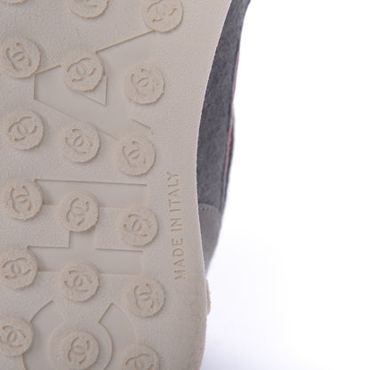 Chanel Nylon Calfskin Suede Womens CC Sneakers 36 Grey Red 8 of 10