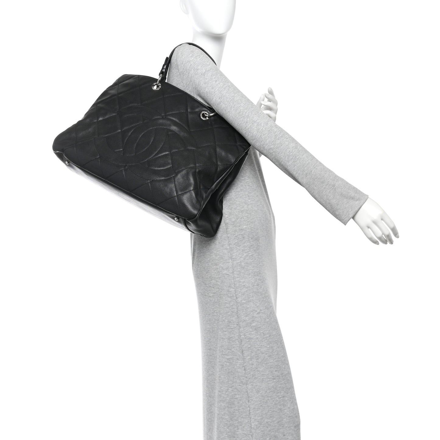 Caviar Quilted Timeless CC XL Shopping Tote Black