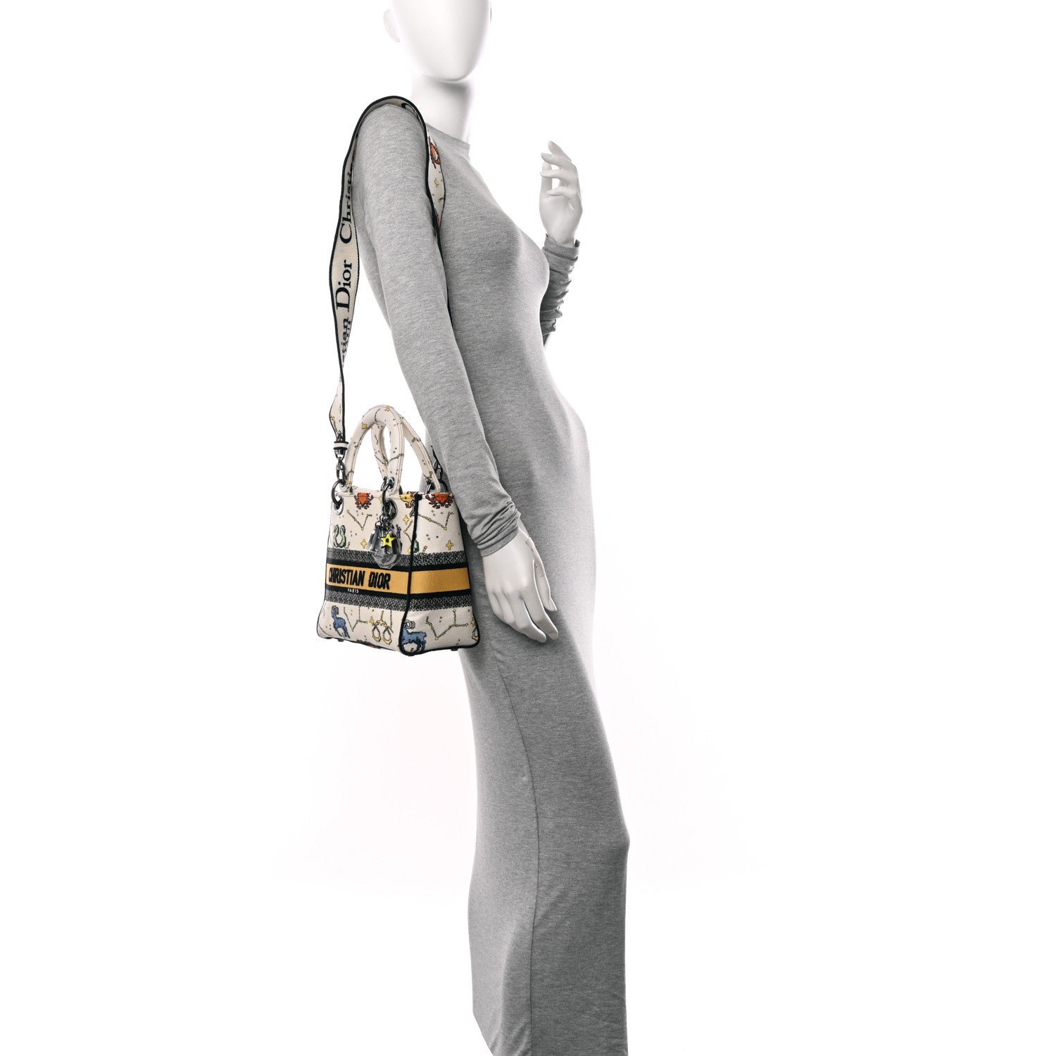 Christian Dior Canvas Pixel Zodiac Embroidered Medium Lady D-Lite Ecru Multicolor 2 of 14