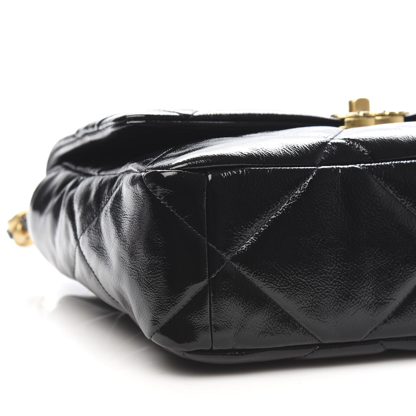Shiny Crumpled Calfskin Quilted Large 19 Flap Black
