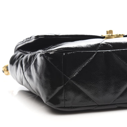 Chanel Shiny Crumpled Calfskin Quilted Large 19 Flap Black 8 of 10